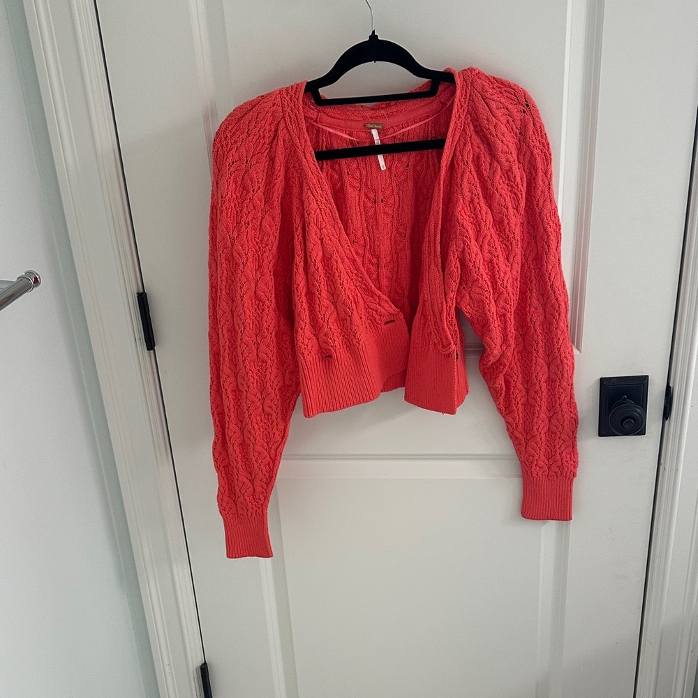 Free People Coral Cable Knit Cardigan